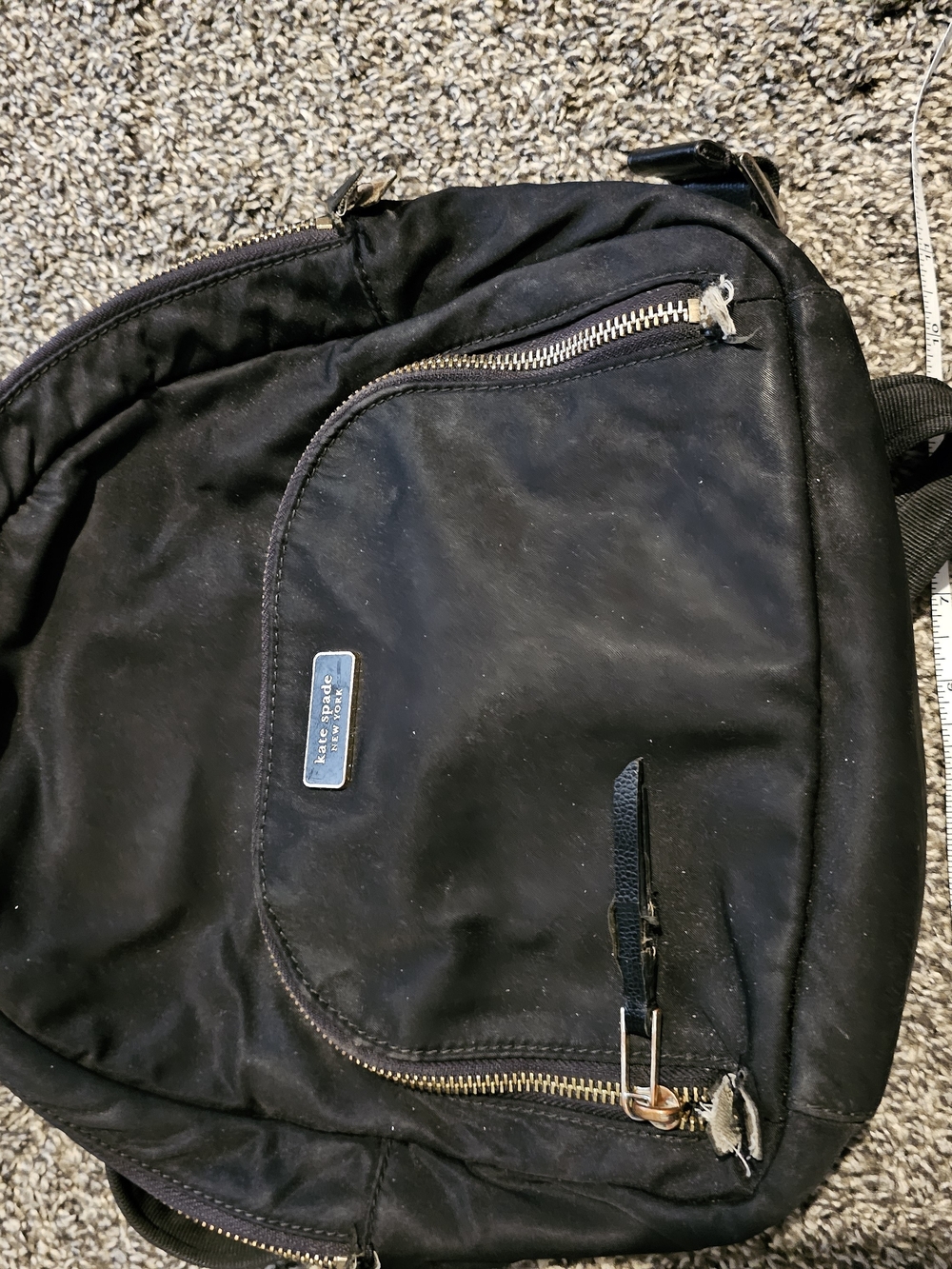 kate spade Black Nylon Backpack with Front Zip Pocket